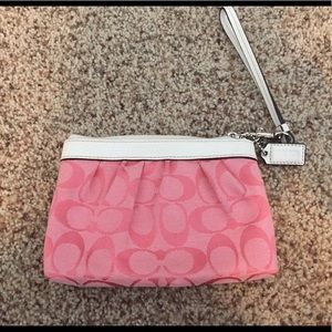 Authentic Coach Signature C pink wristlet